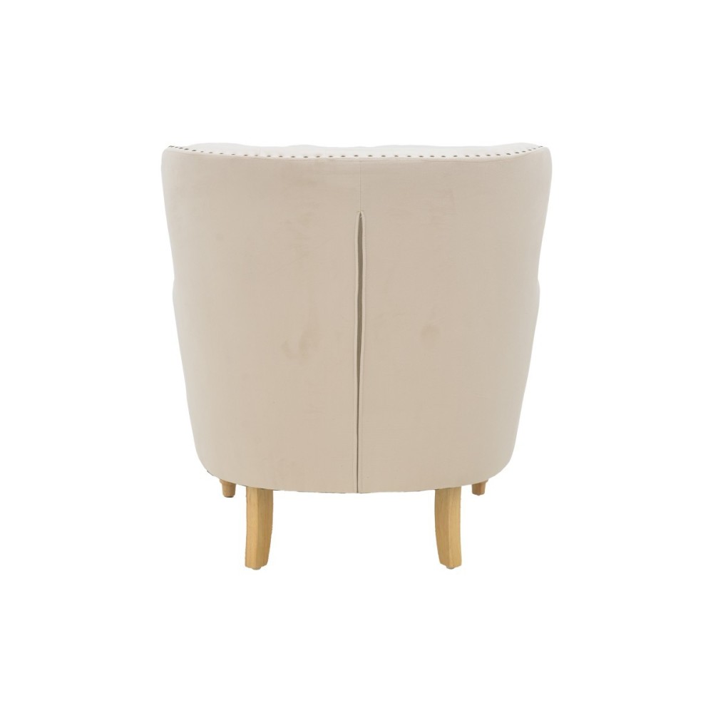 Fauteuil Keisi Blanc velours crème pied bois naturel 81,5x84x92,5 cm