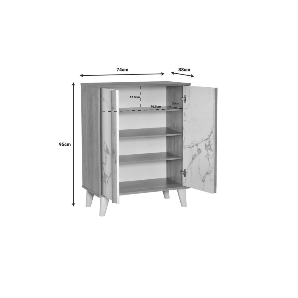 Meuble à chaussures LOLA   teinte marbre 74x38x95cm