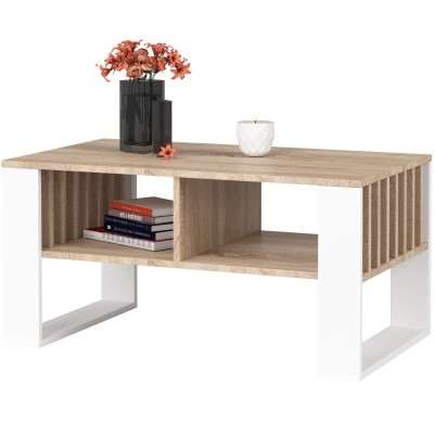 Table basse TIA avec rangement Bois Chêne Sonoma / Blanc 92X45x53 cm