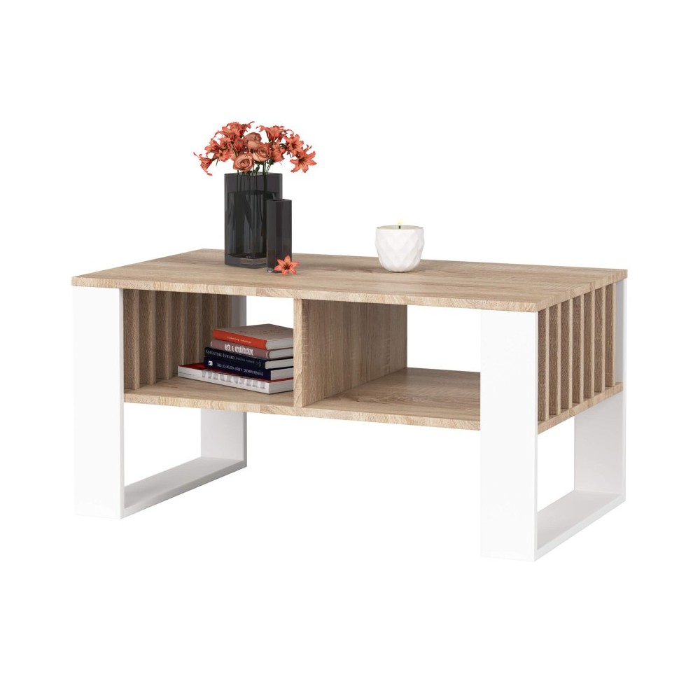 Table basse TIA avec rangement Bois Chêne Sonoma / Blanc 92X45x53 cm