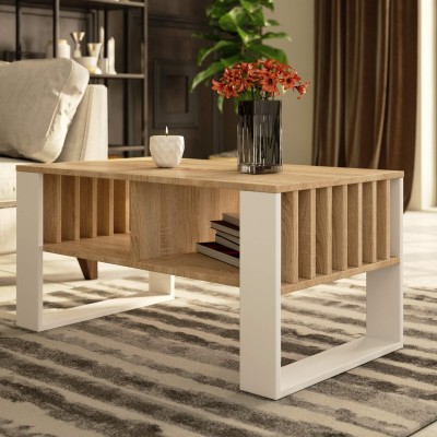 Table basse TIA avec rangement Bois Chêne Sonoma / Blanc 92X45x53 cm