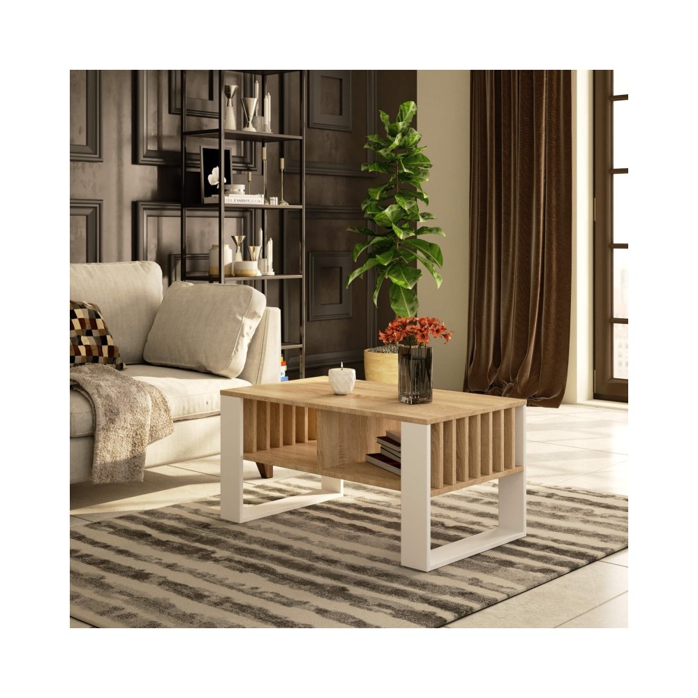 Table basse TIA avec rangement Bois Chêne Sonoma / Blanc 92X45x53 cm