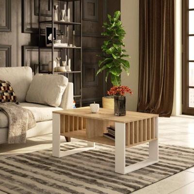 Table basse TIA avec rangement Bois Chêne Sonoma / Blanc 92X45x53 cm