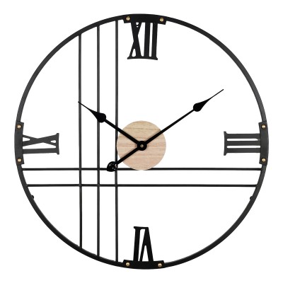 Horloge murale Latine en métal abat-jour noir 60x2,5x60cm