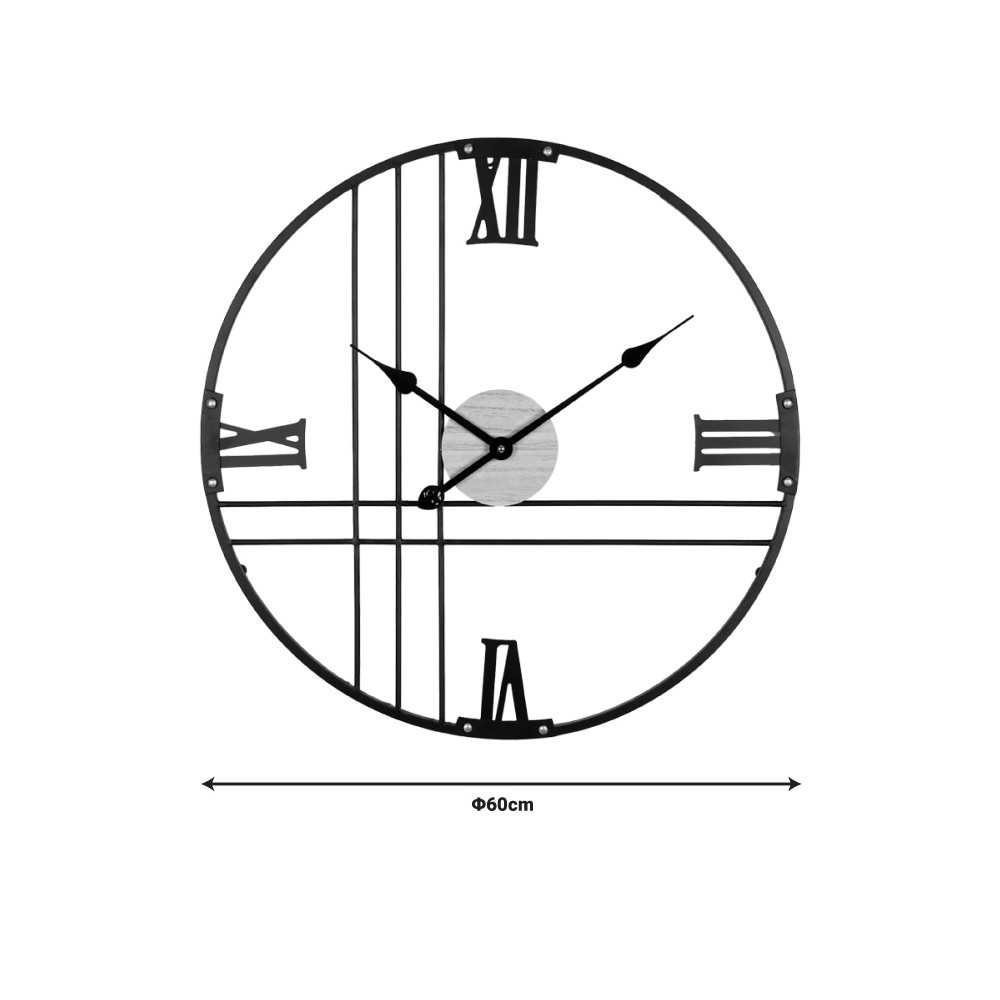 Horloge murale Latine en métal abat-jour noir 60x2,5x60cm