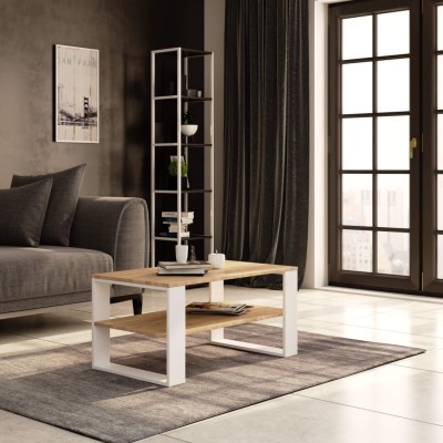 Table Basse Kima Blanc / Bois 92x45x53 cm