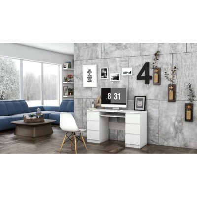 Bureau MIAMI 6 tiroirs 1 étagère 130x76x51 cm Blanc