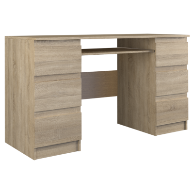 Bureau MIAMI 6 tiroirs 1 étagère 130x76x51 cm Marron