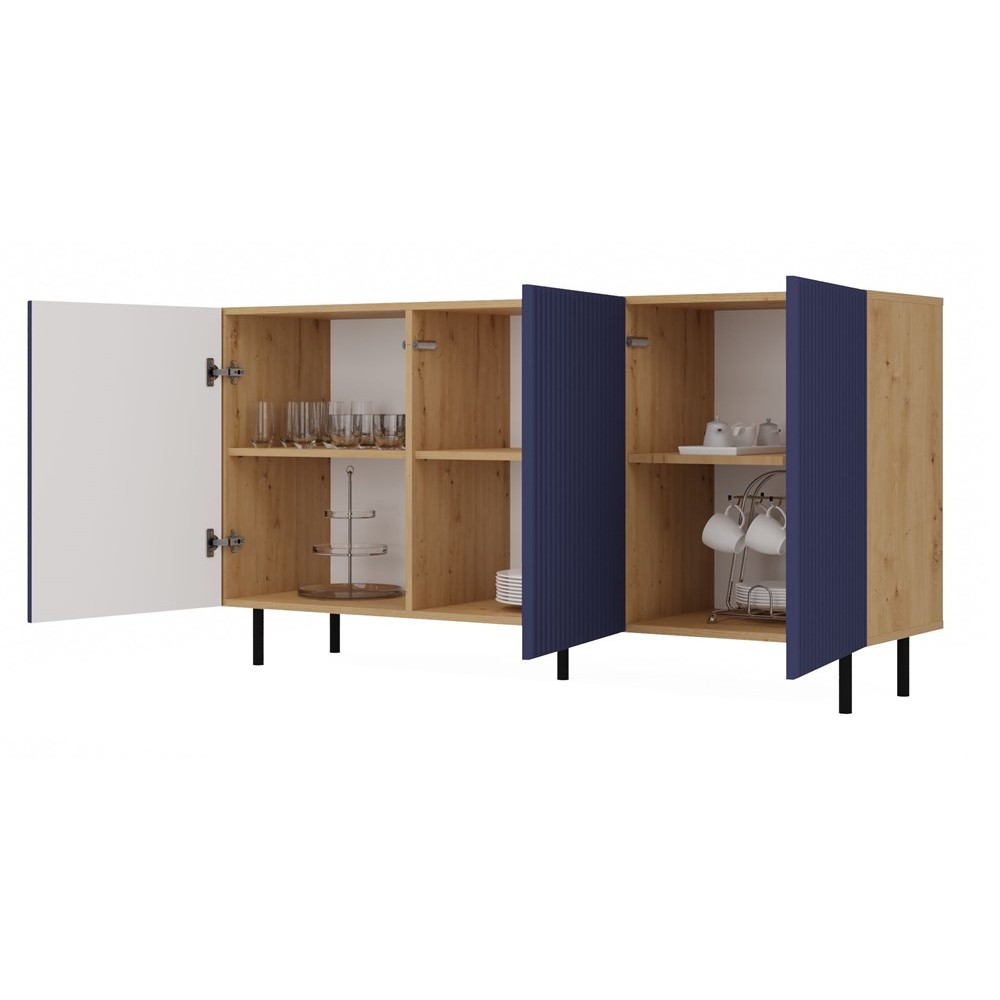 Buffet commode NOA façades rainurées 3 portes 150X40X78 cm 