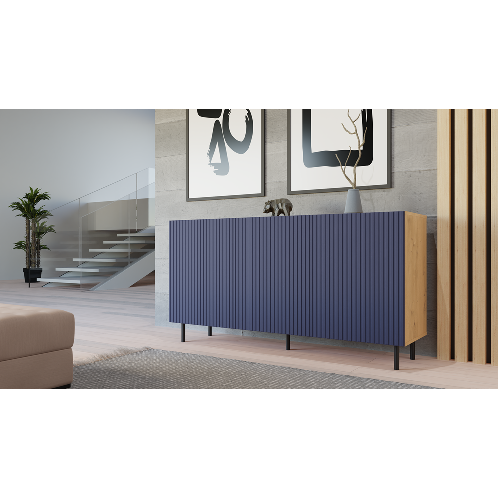 Buffet commode NOA façades rainurées 3 portes 150X40X78 cm 