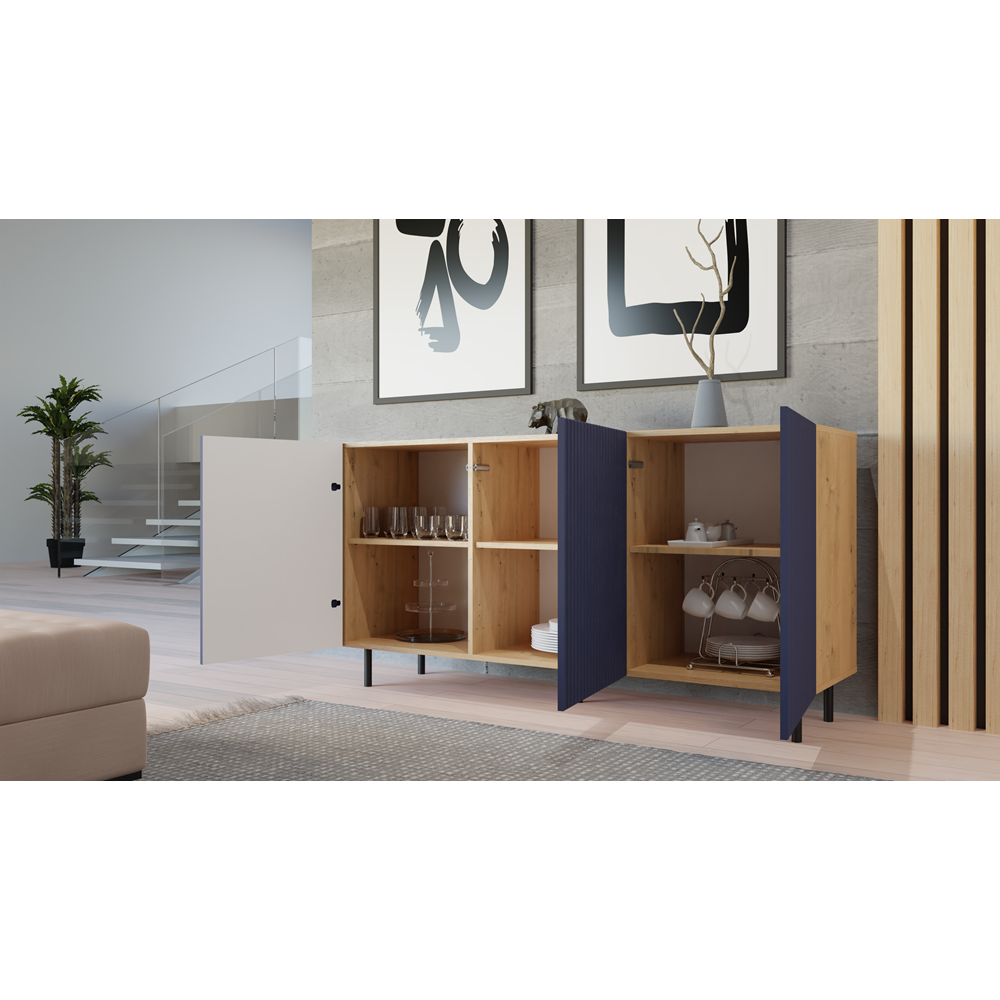 Buffet commode NOA façades rainurées 3 portes 150X40X78 cm 