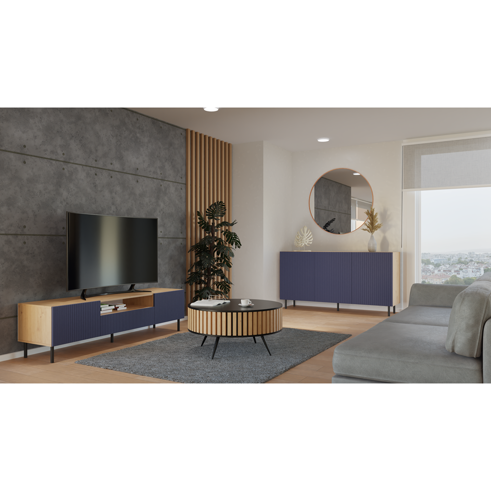 Buffet commode NOA façades rainurées 3 portes 150X40X78 cm 