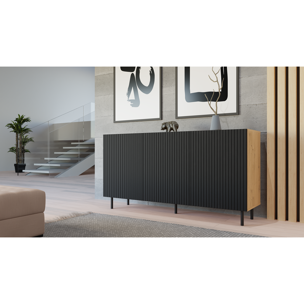 Buffet commode NOA façades rainurées 3 portes 150X40X78 cm 
