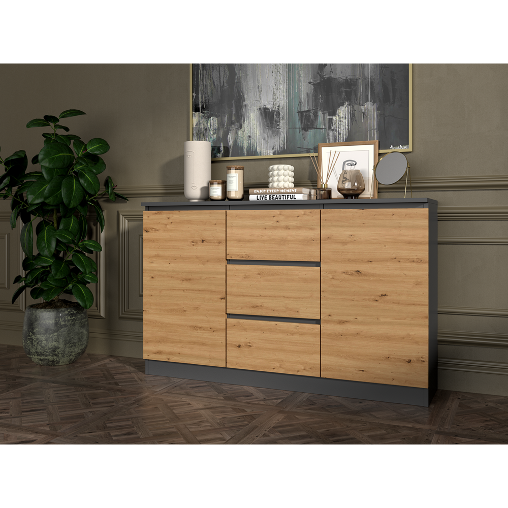 Commode LIAM 120X40X75 cm 2 portes 3 tiroirs Marron anthracite