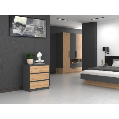 Commode ISIDOR 3 tiroirs  70x40x75 cm Anthracite - Chêne Artisan