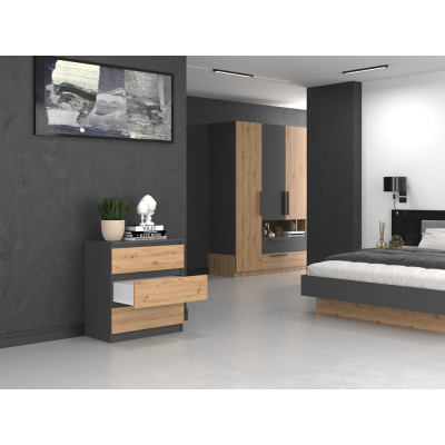 Commode ISIDOR 3 tiroirs  70x40x75 cm Anthracite - Chêne Artisan