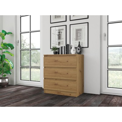 Commode ISIDOR 3 tiroirs 70x40x75 cm Bois - Chêne Artisan