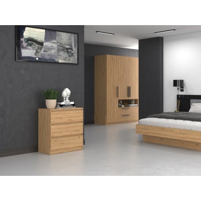 Commode ISIDOR 3 tiroirs 70x40x75 cm Bois - Chêne Artisan