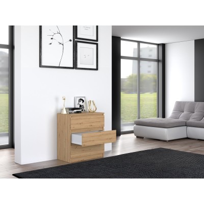 Commode ISIDOR 3 tiroirs 70x40x75 cm Bois - Chêne Artisan