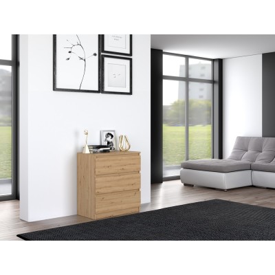 Commode ISIDOR 3 tiroirs 70x40x75 cm Bois - Chêne Artisan