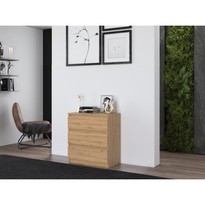 Commode ISIDOR 3 tiroirs 70x40x75 cm Bois - Chêne Artisan