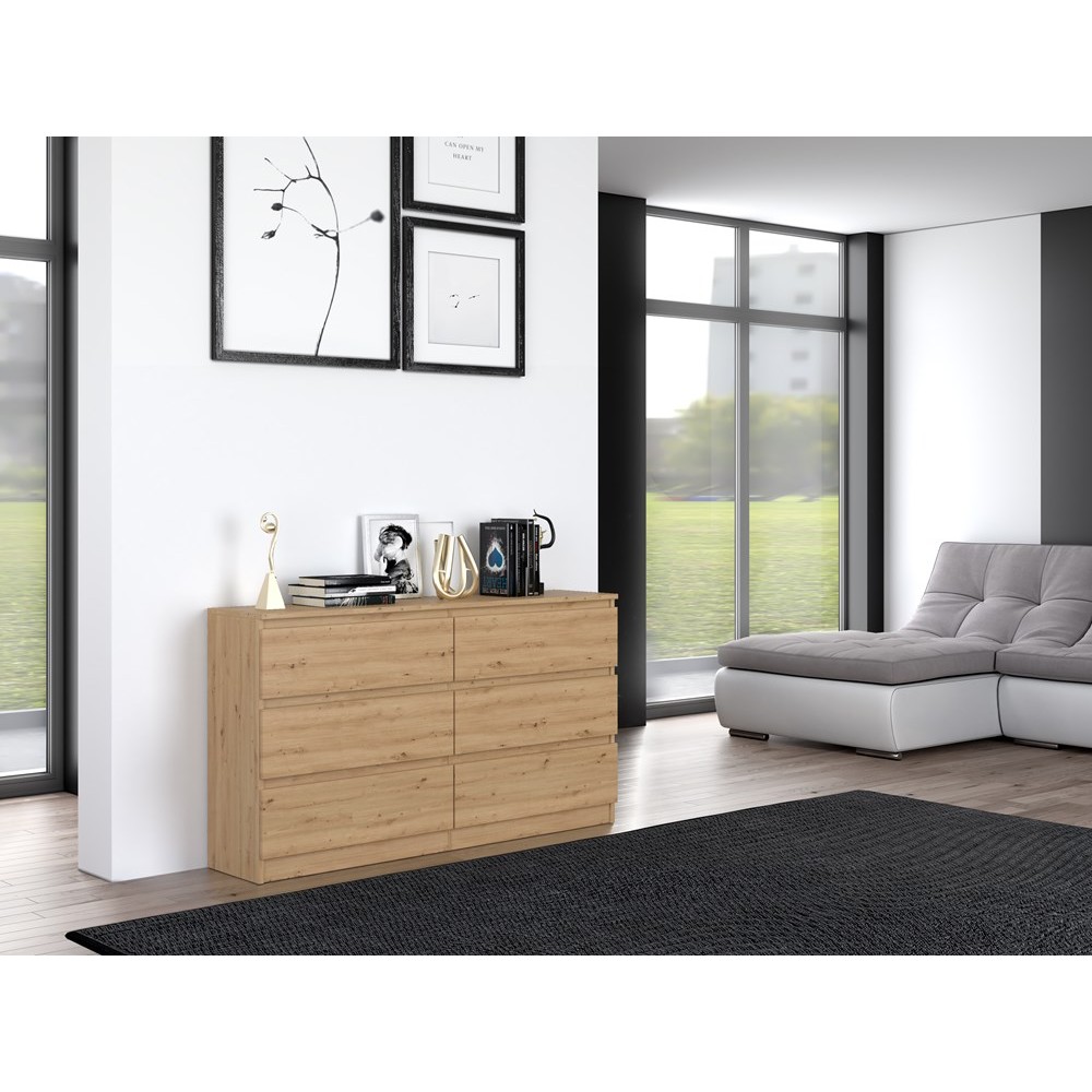 Commode IRINA 6 tiroirs 138 x75 x 40 cm Bois