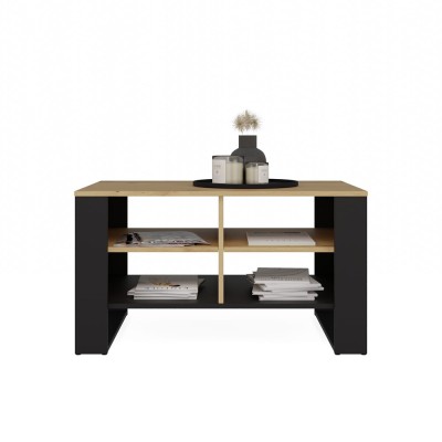 Table basse PAKO  lattes 90x58x50 cm chêne artisanal noir