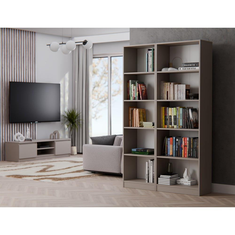 Bibliothèque LINO Bois 30 x 50 x 182 cm 5 niches Gris