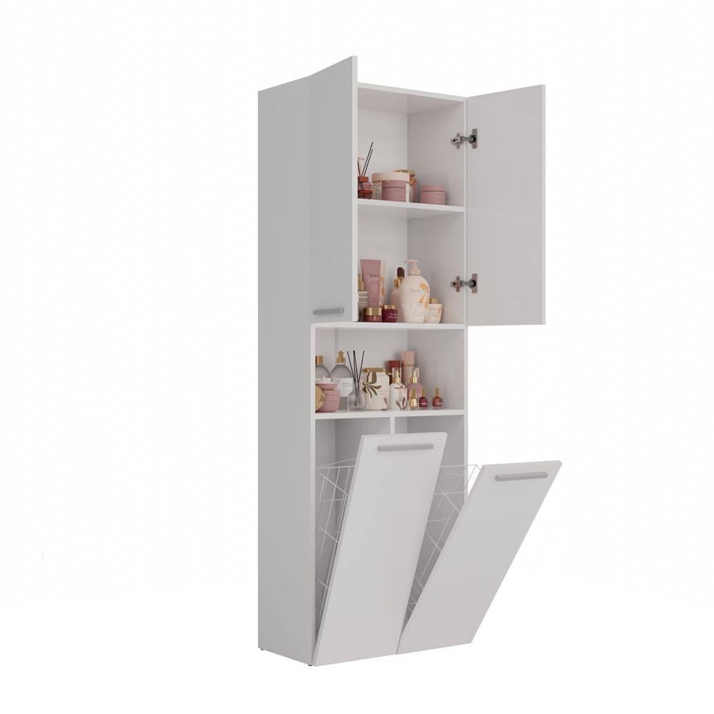 Armoire salle de bain LUMINA 174x60x30 cm Noir face Bois Blanc