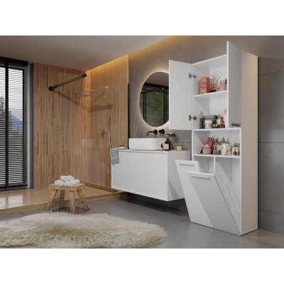 Armoire salle de bain LUMINA 174x60x30 cm Noir face Bois Blanc