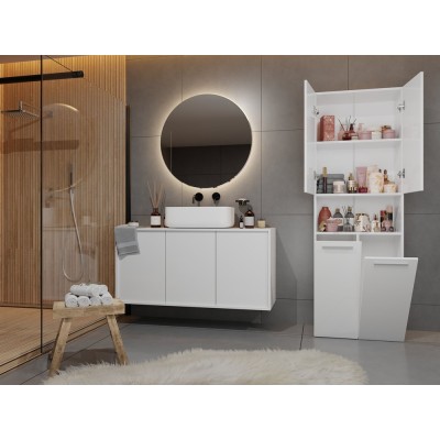 Armoire salle de bain LUMINA 174x60x30 cm Noir face Bois Blanc