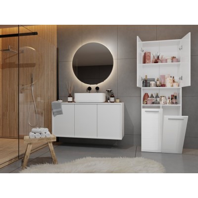 Armoire salle de bain LUMINA 174x60x30 cm Noir face Blanc brillant