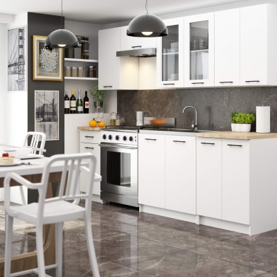Meuble cuisine vitrine NORA 2 portes 2 étagères 80x30x72 cm Blanc