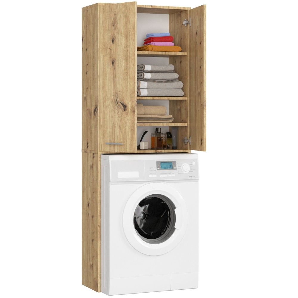 Meuble machine a laver 2 portes 4 étagères 180X64X30 cm Chêne Artisan