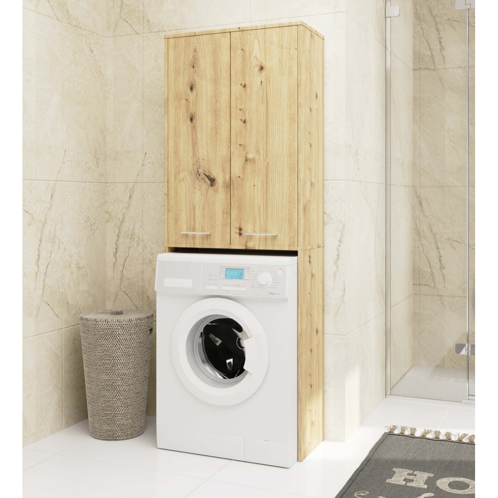 Meuble machine a laver 2 portes 4 étagères 180X64X30 cm Chêne Artisan
