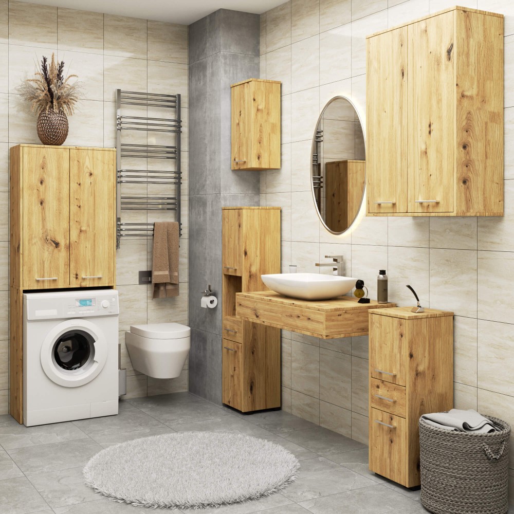 Meuble machine a laver 2 portes 4 étagères 180X64X30 cm Chêne Artisan