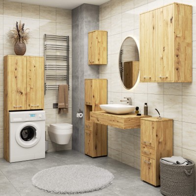 Meuble machine a laver 2 portes 4 étagères 180X64X30 cm Chêne Artisan