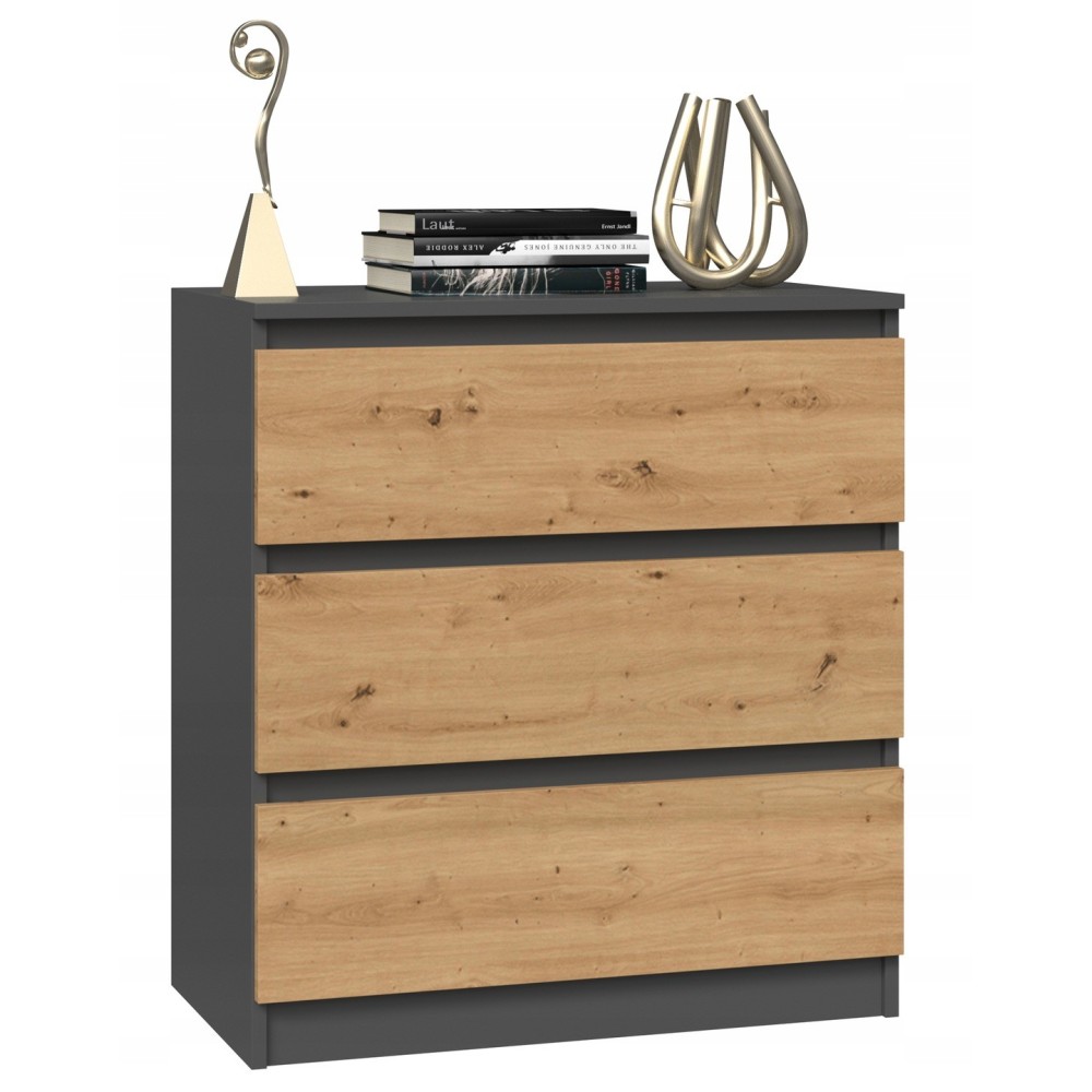 Commode ISIDOR 3 tiroirs 70x40x75 cm Anthracite - Chêne Artisan Commode ISIDOR 3 tiroirs 70x40x75 cm Anthracite - Chêne Artisan
