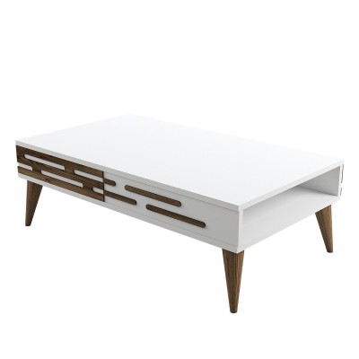 Table Basse Oviva 105cm Bois Foncé Et Blanc