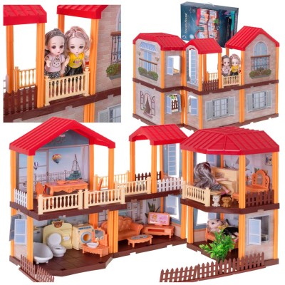 Maison de poupée villa éclairage toit rouge + meubles et poupées