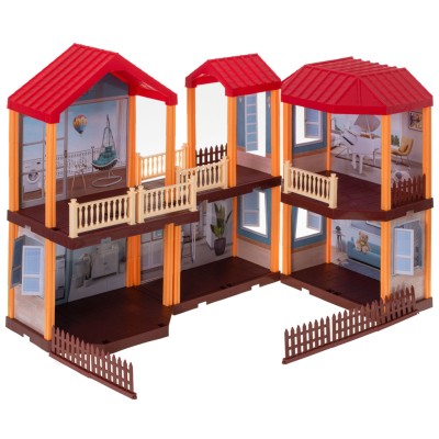 Maison de poupée villa éclairage toit rouge + meubles et poupées