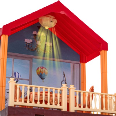 Maison de poupée villa éclairage toit rouge + meubles et poupées