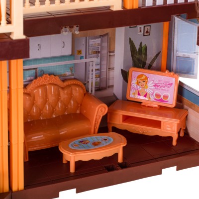 Maison de poupée villa éclairage toit rouge + meubles et poupées