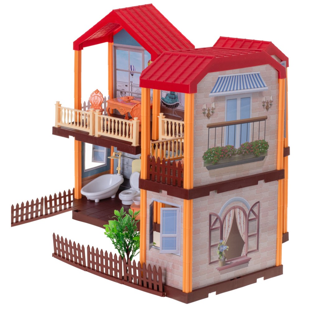 Maison de poupée villa éclairage toit rouge + meubles et poupées