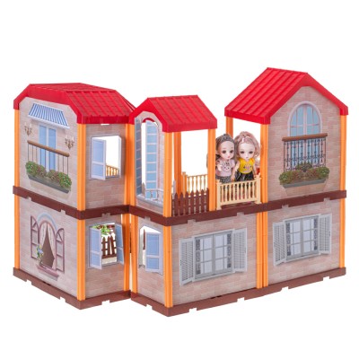Maison de poupée villa éclairage toit rouge + meubles et poupées