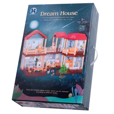 Maison de poupée villa éclairage toit rouge + meubles et poupées