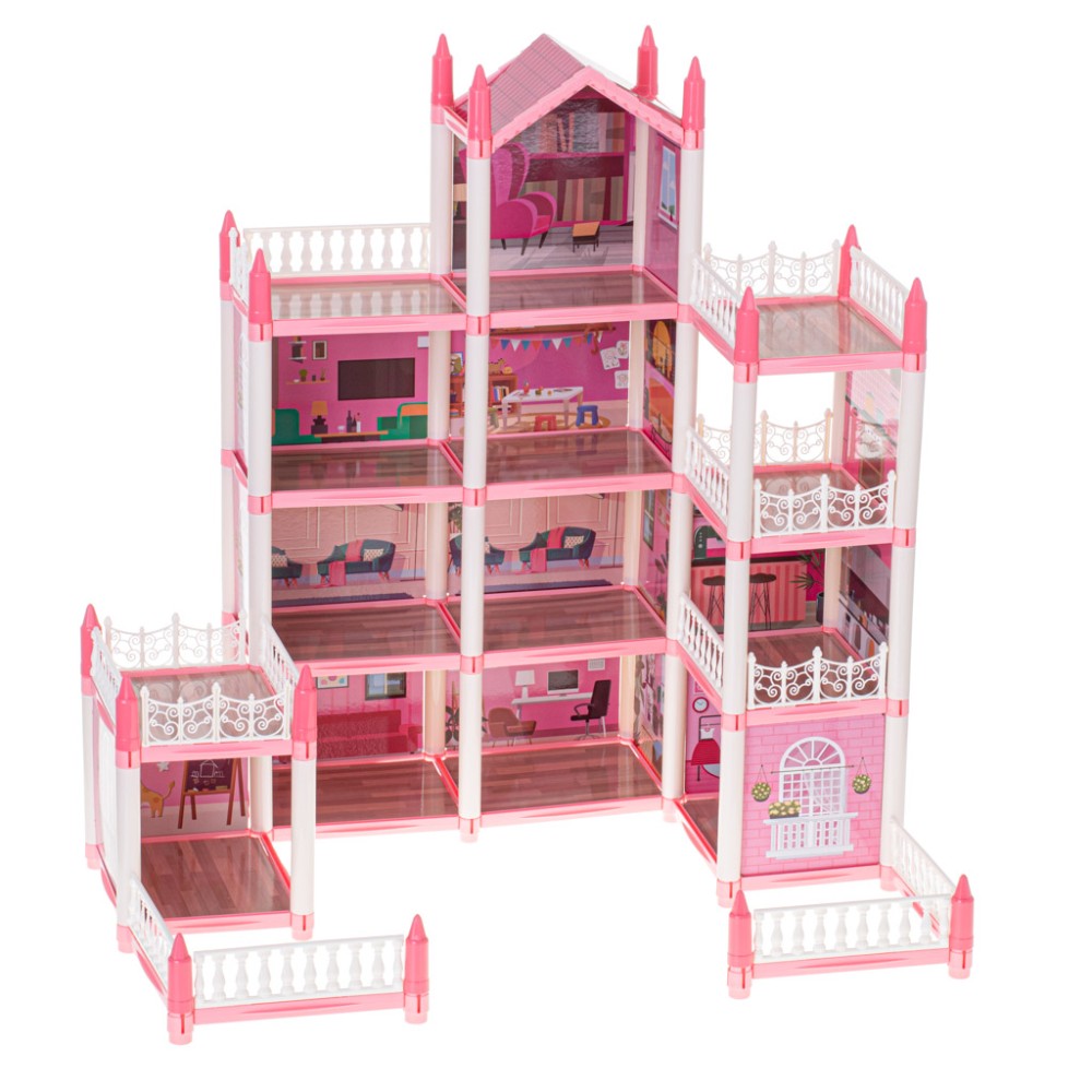 Maison de poupée villa rose DIY 4 niveaux meubles