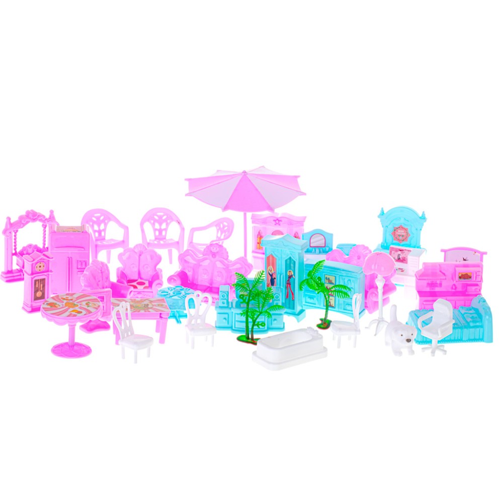 Maison de poupée villa rose DIY 4 niveaux meubles