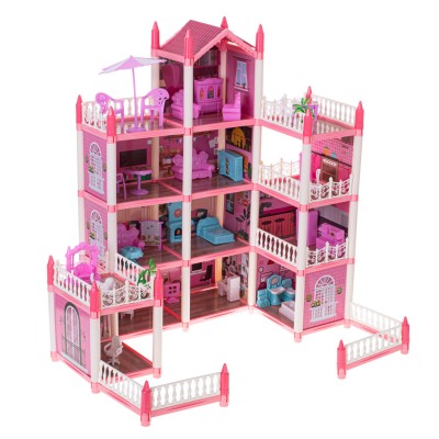 Maison de poupée villa rose DIY 4 niveaux meubles