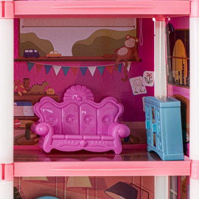 Maison de poupée villa rose DIY 4 niveaux meubles